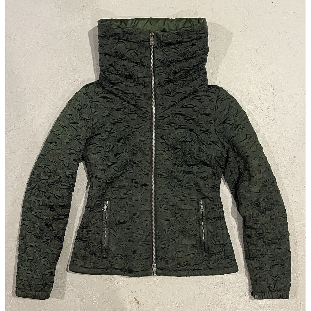 Vintage PRADA Full‎ Zip Nylon Green Jacket Womens Size 38 Rare Pattern Mock Neck